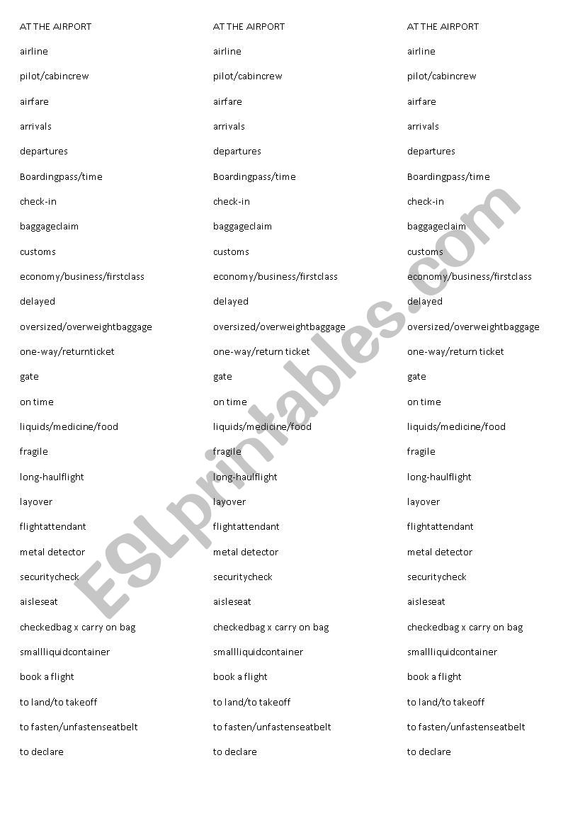 Airport vocabulary worksheet