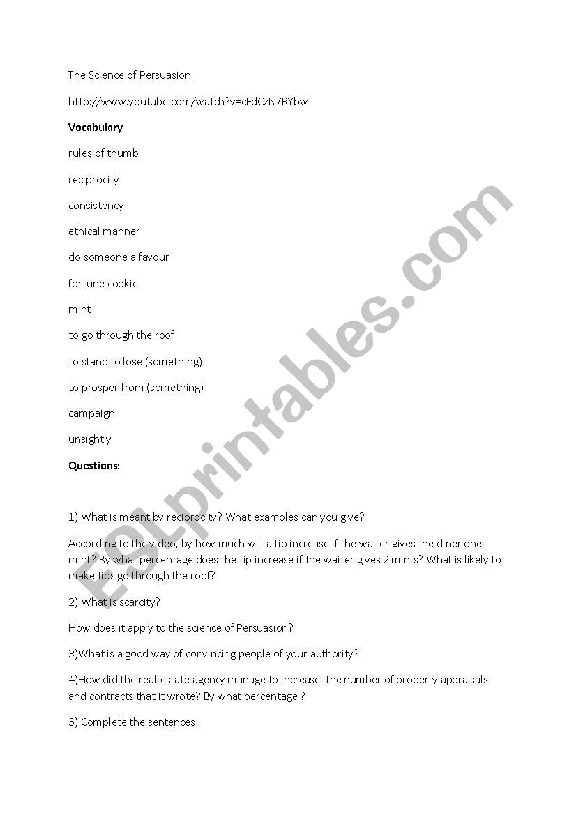 The Science of Persuasion worksheet