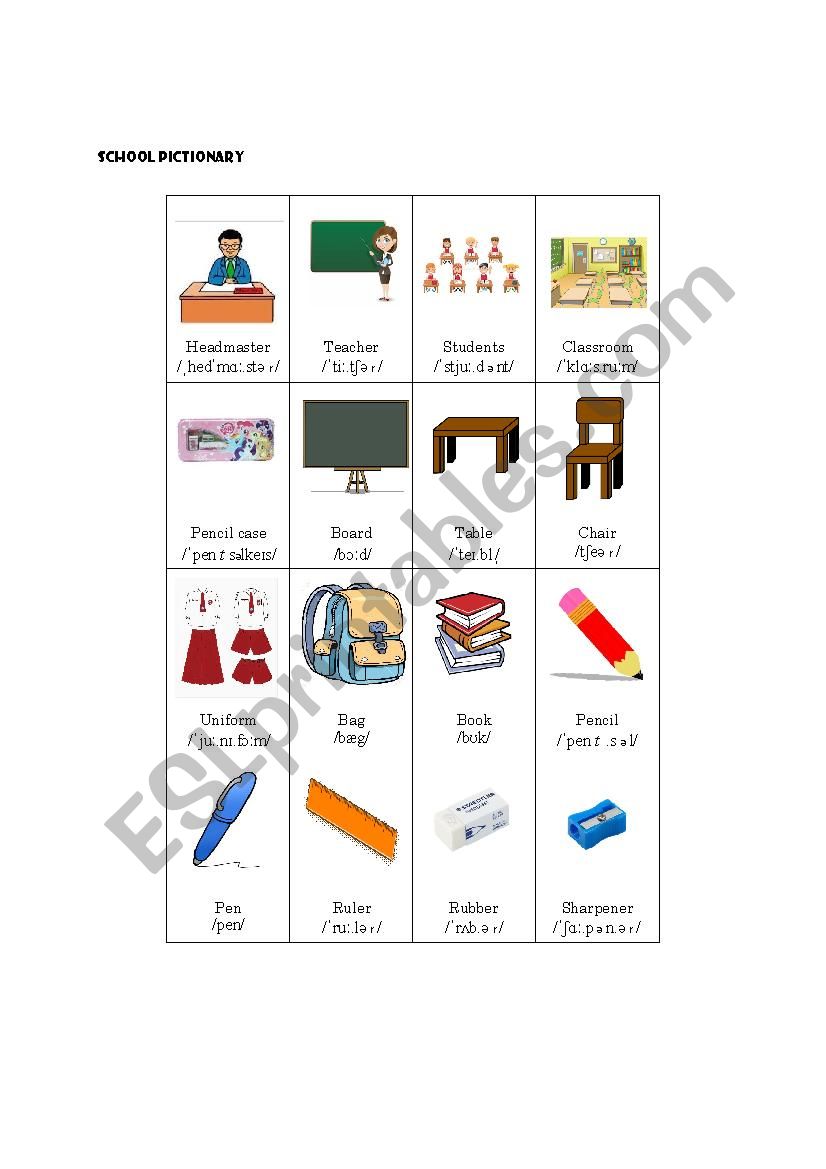 School Pictionary worksheet