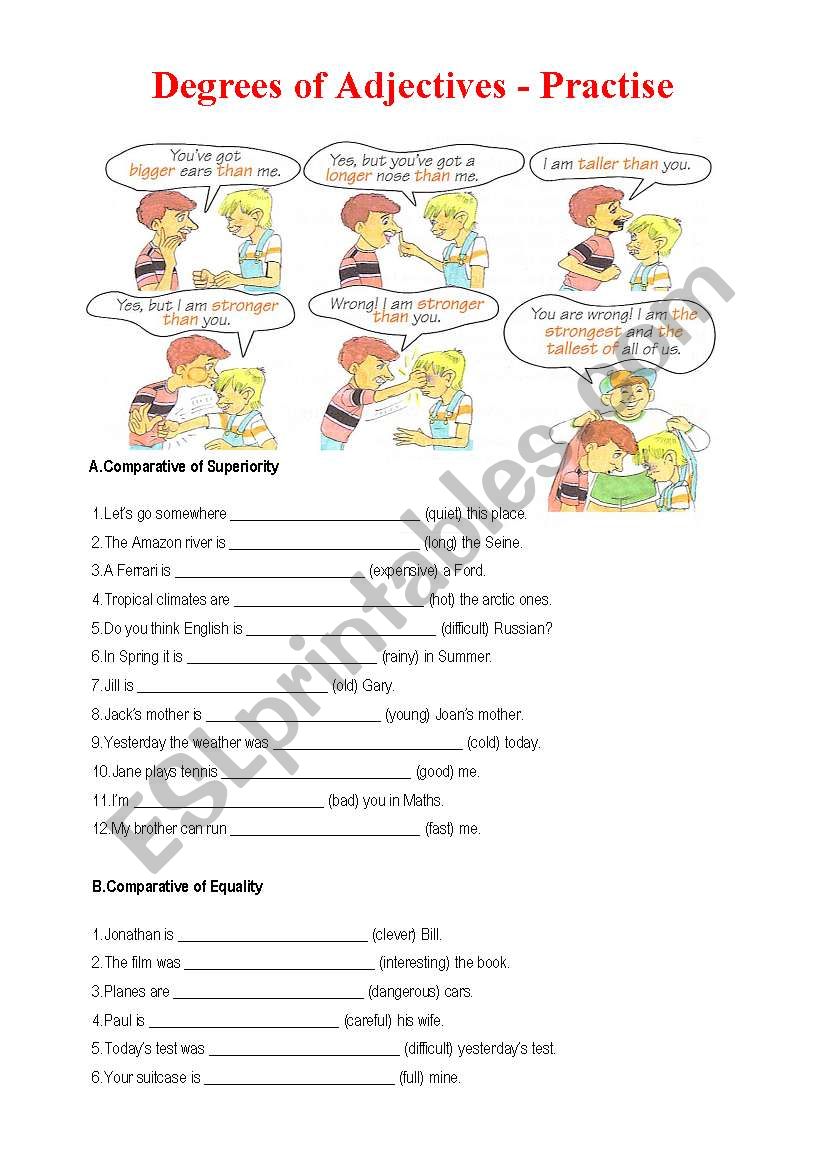 Degrees Of Adjective Worksheet