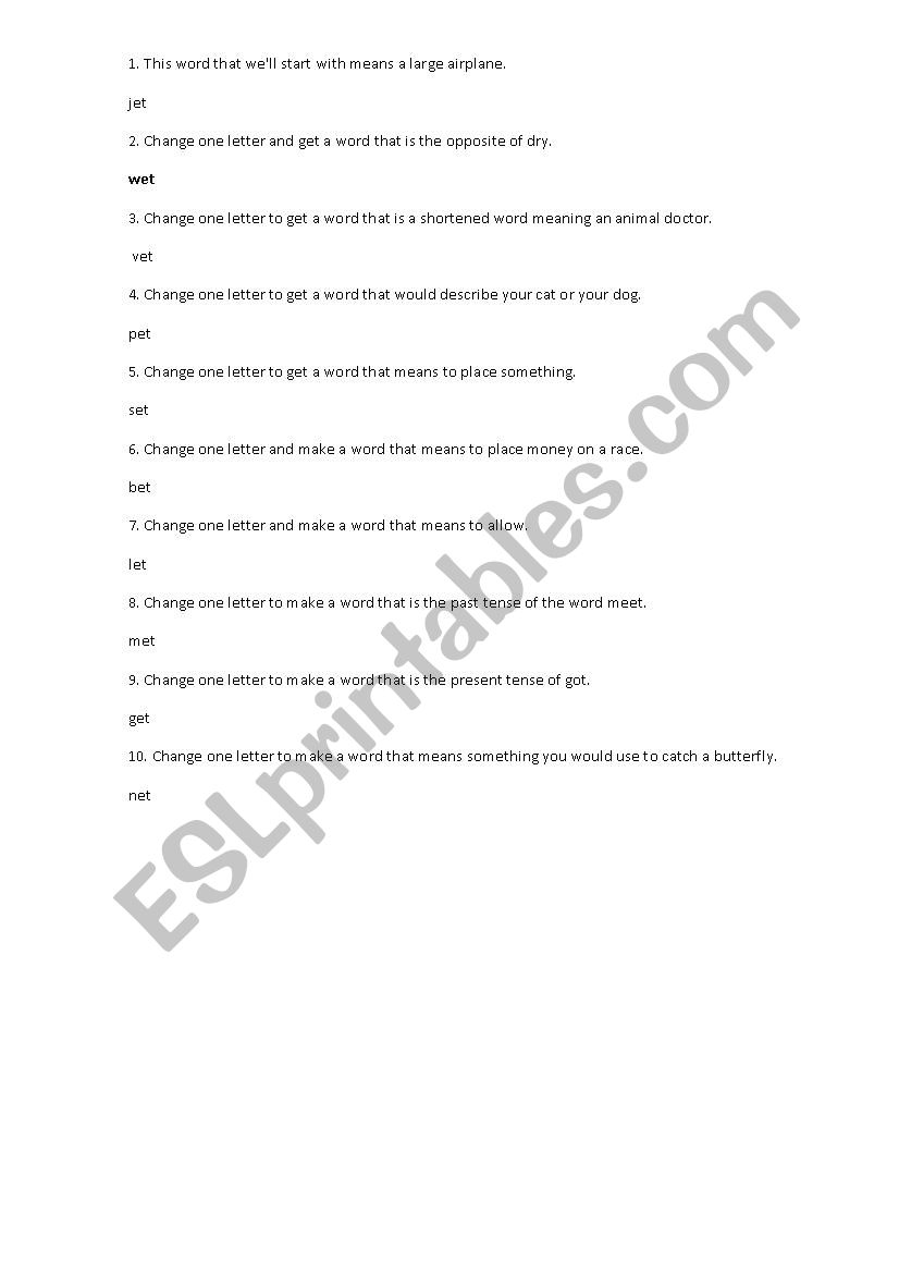 change word worksheet