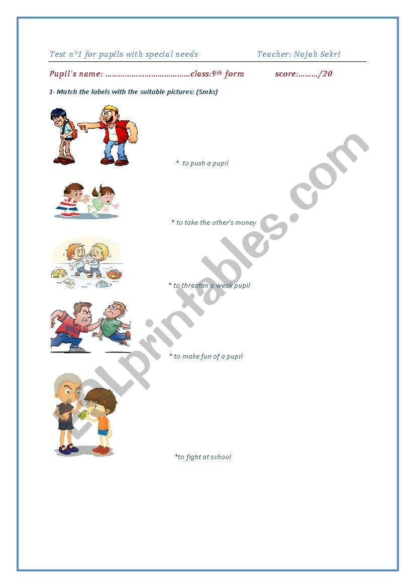 a test for disabled people worksheet