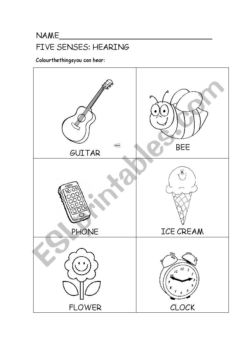 Hearing Kindergarten esl worksheet