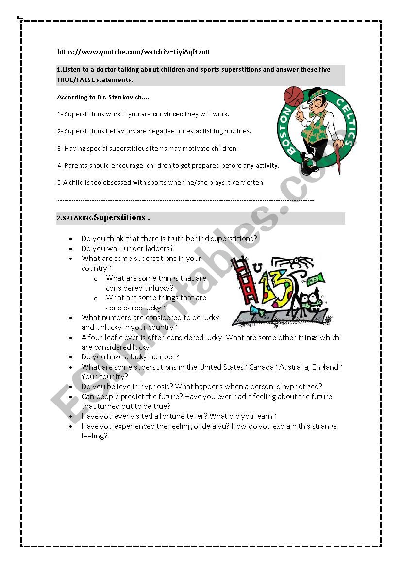 Superstitions and sports worksheet