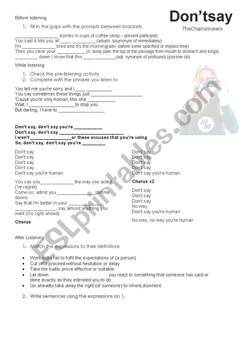 DonÂ´t say - Chainsmokers worksheet