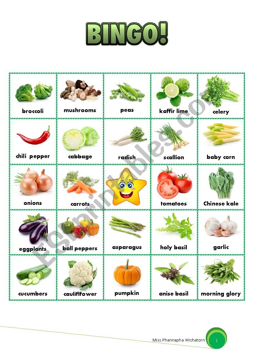 Vegetables bingo worksheet