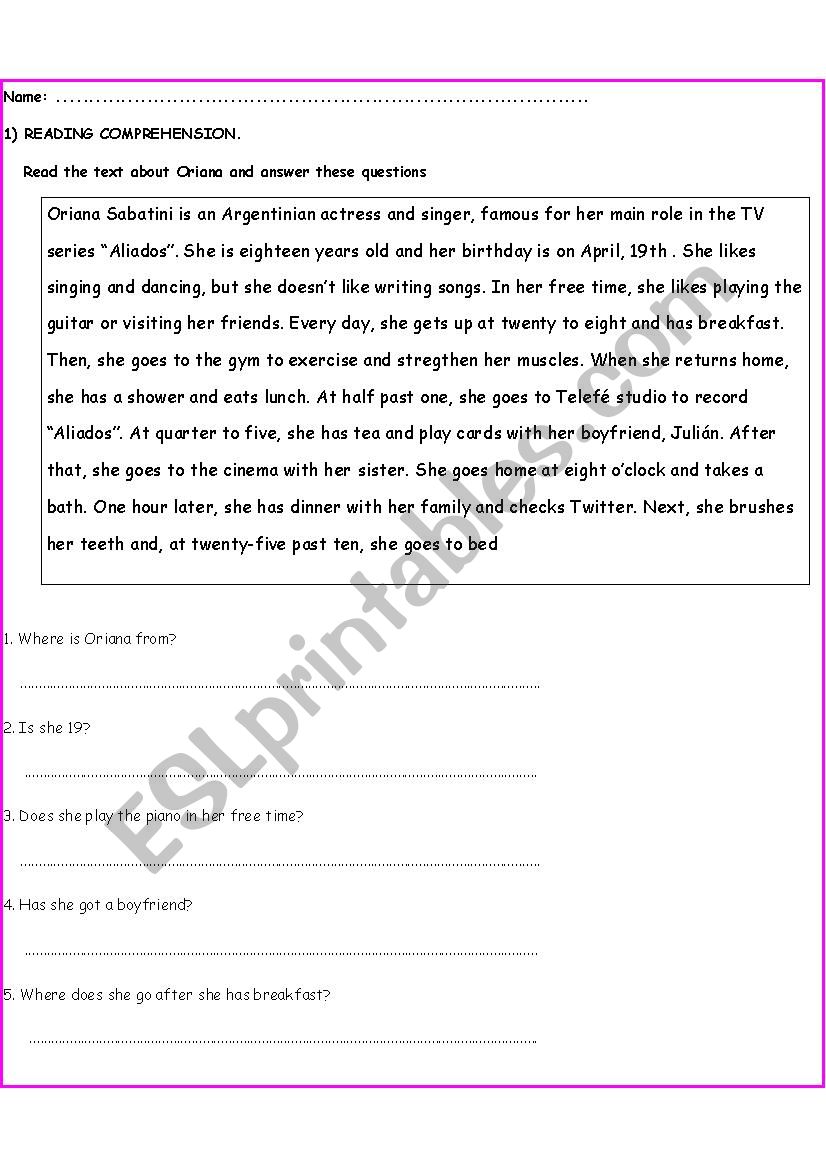 Reading Comprehension  worksheet