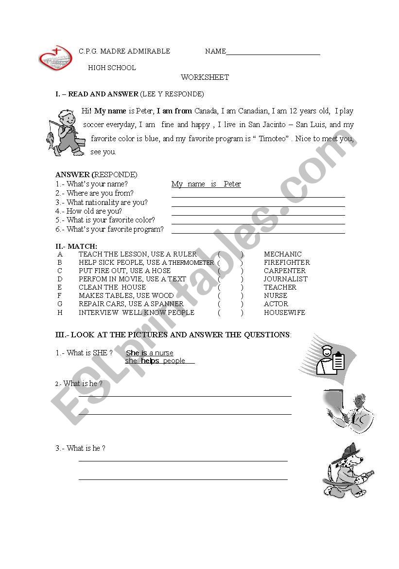 jobs  worksheet