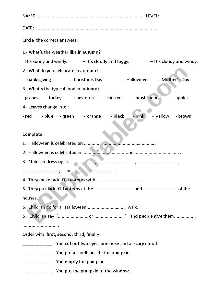 AUTUMN worksheet