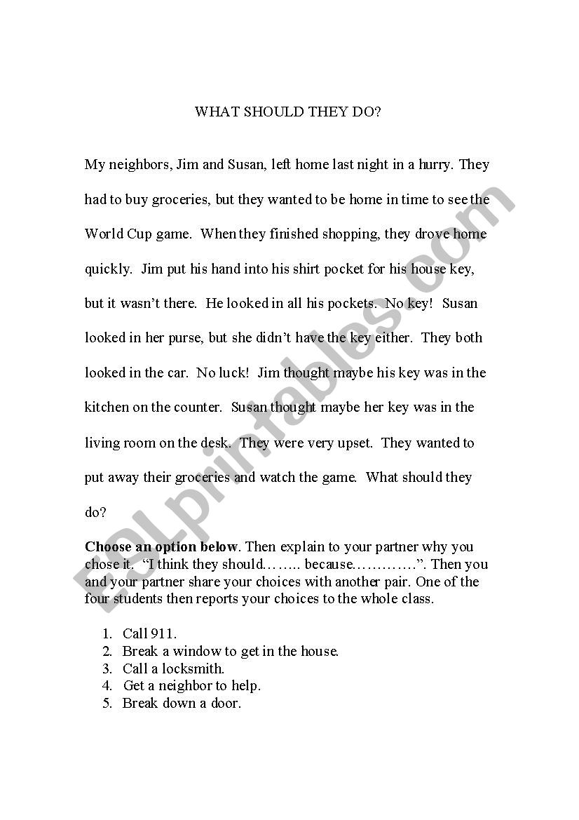 What should they do? worksheet