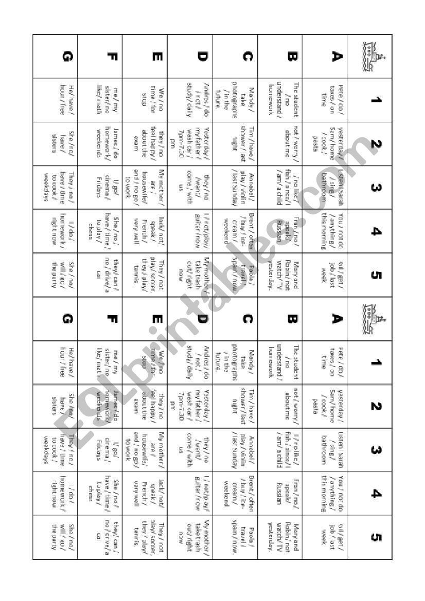 Battleship sentence building worksheet