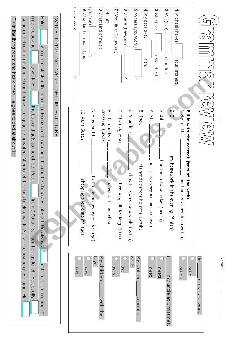 Present simple review worksheet