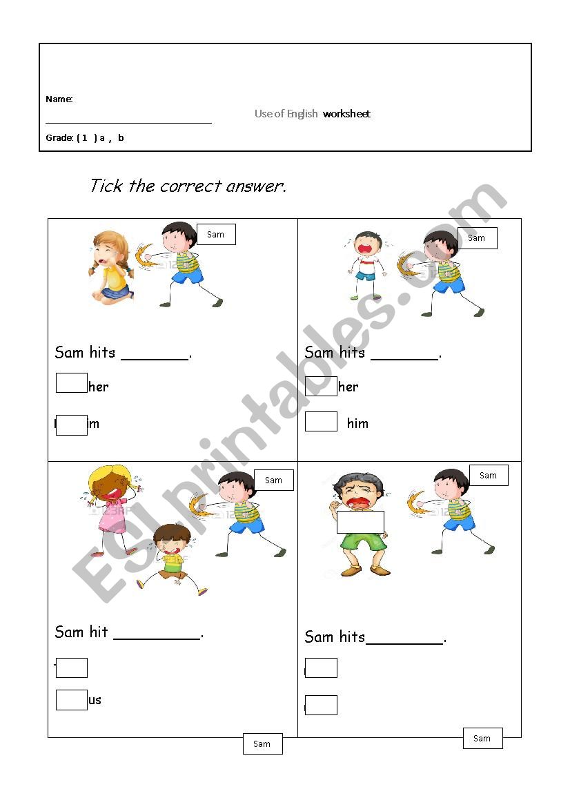 objective pronouns  worksheet