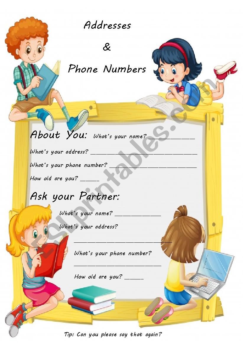 Addresses & Phone Numbers worksheet