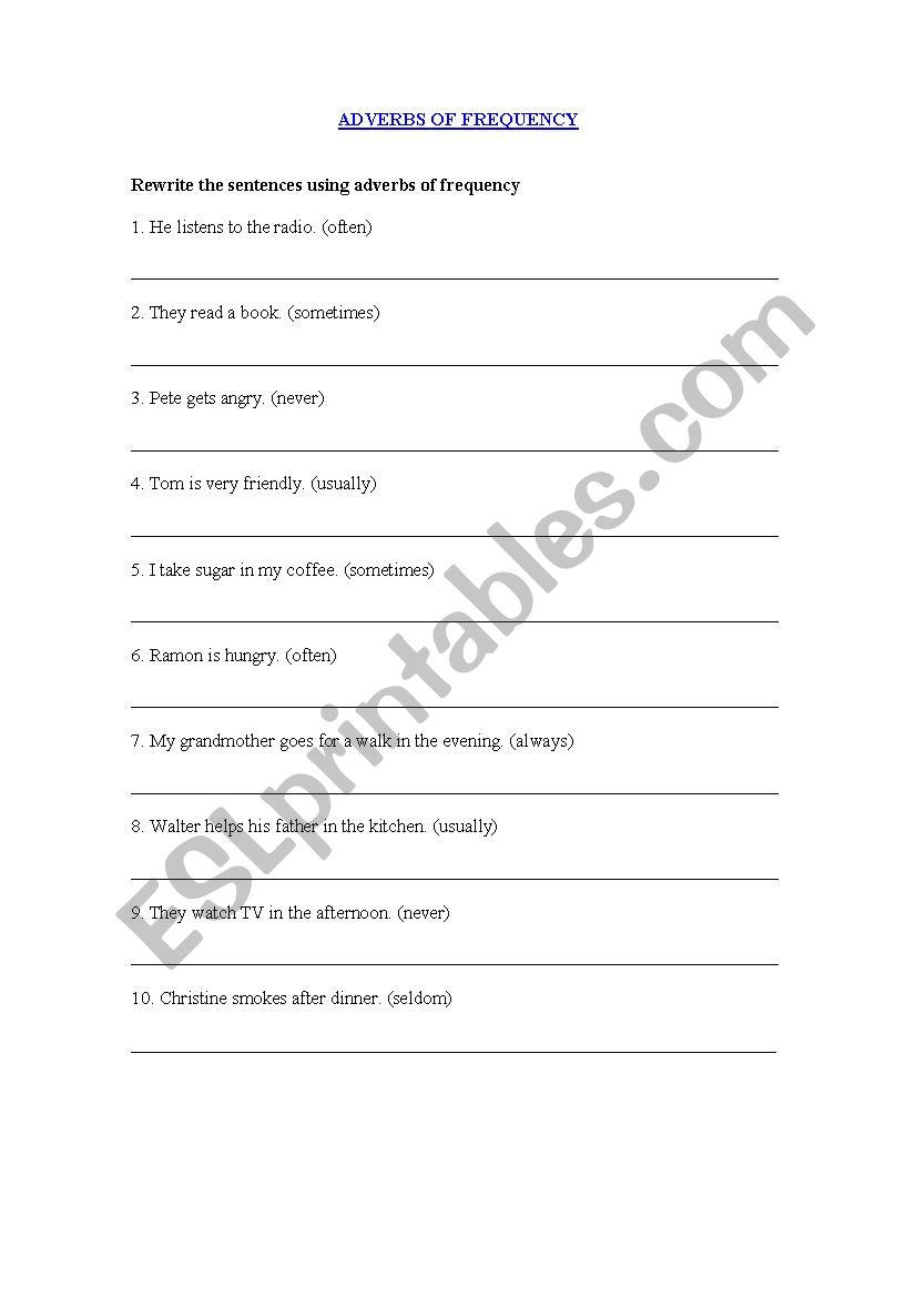 FREQUENCY ADVERBS (I) worksheet