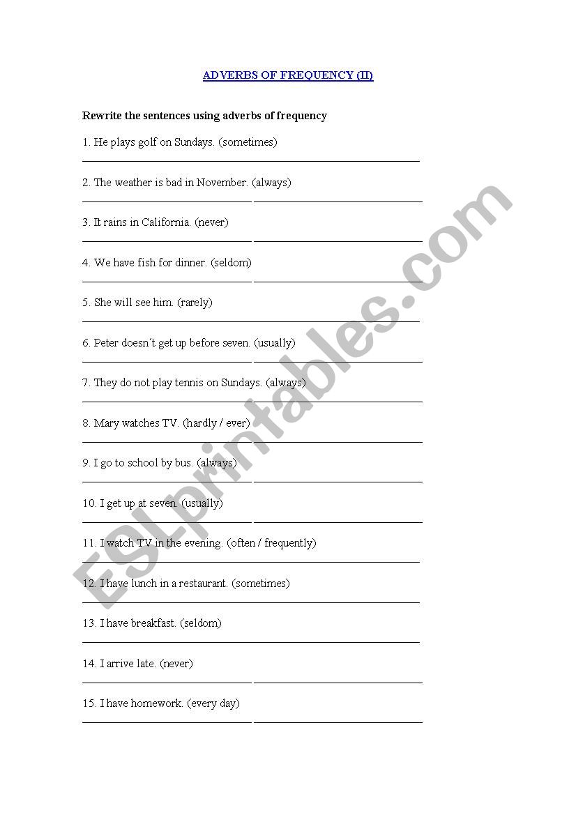 FREQUENCY ADVERBS (II) worksheet