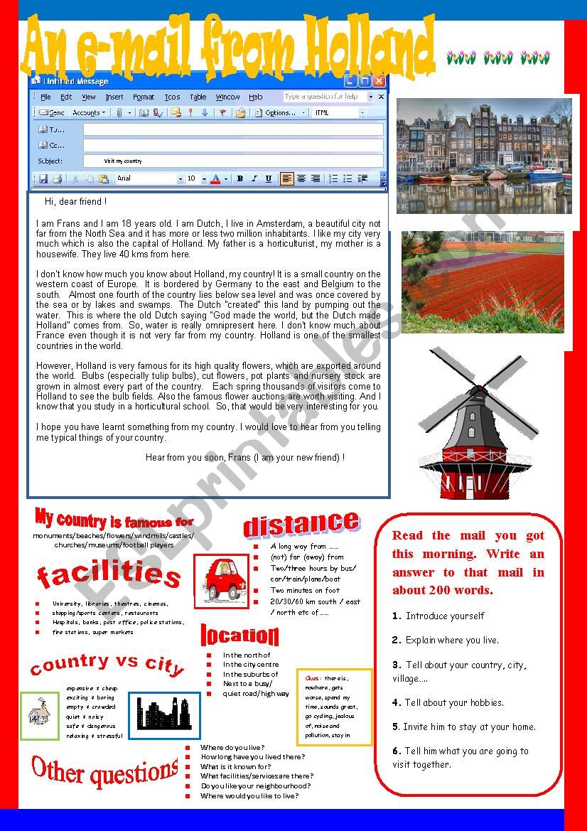 An e-mail from Holland. worksheet