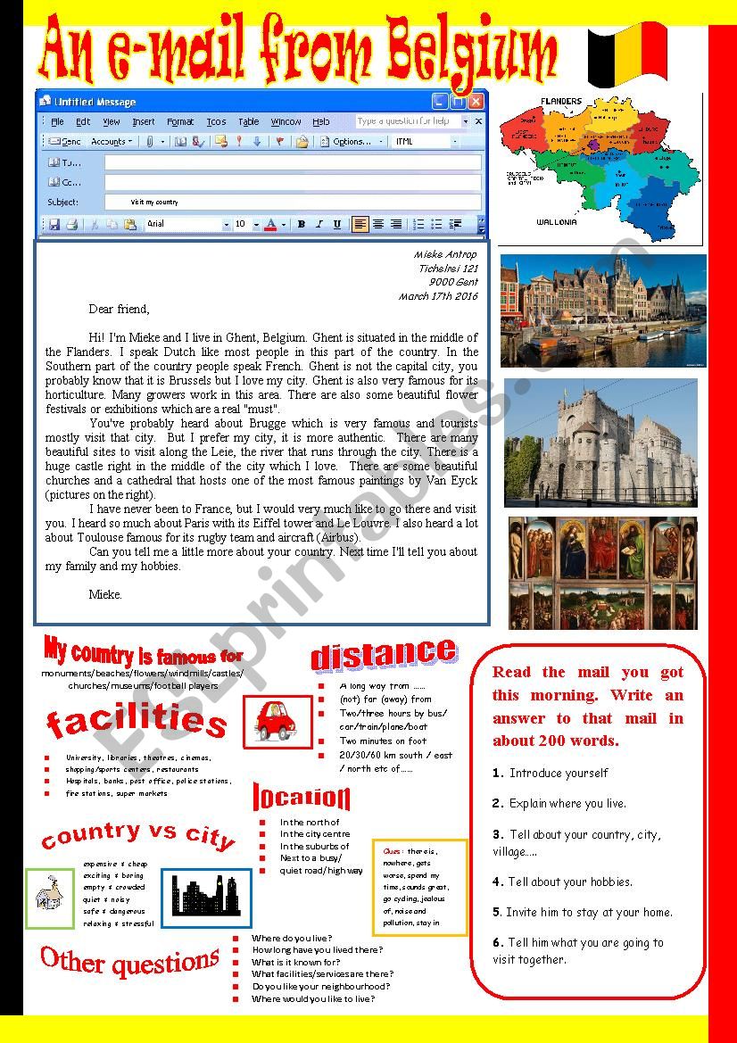 An e-mail from Belgium. worksheet