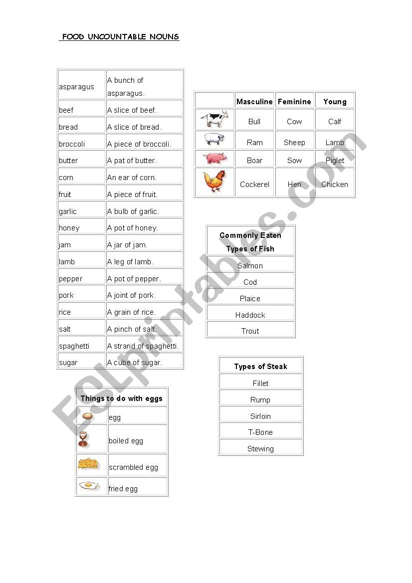 FOOD UNCOUNTABLE NOUNS AND PARTITIVES