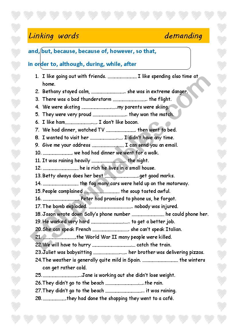 Linking words worksheet