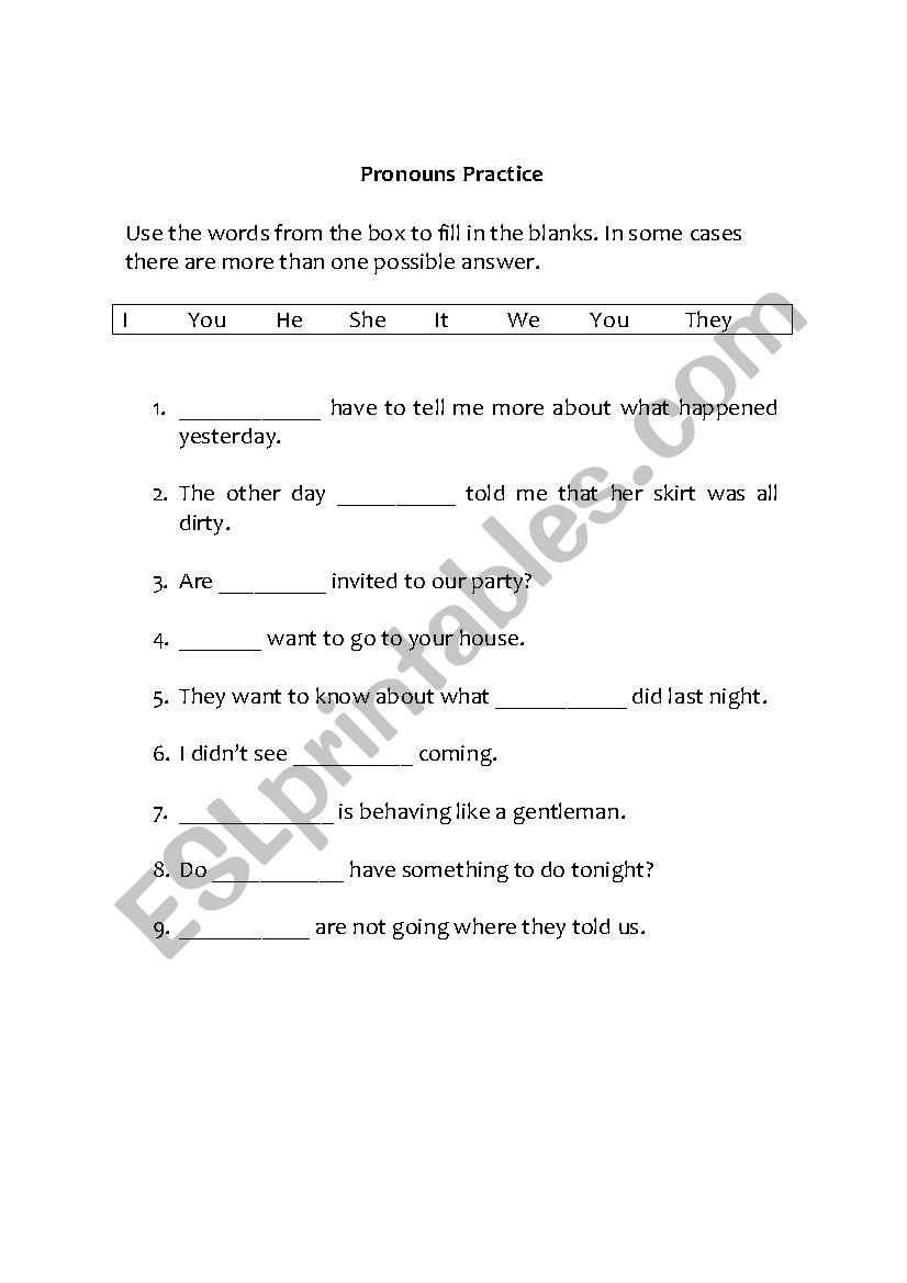 Pronouns Practice worksheet