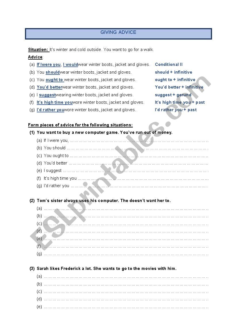 Giving Advice (1) worksheet