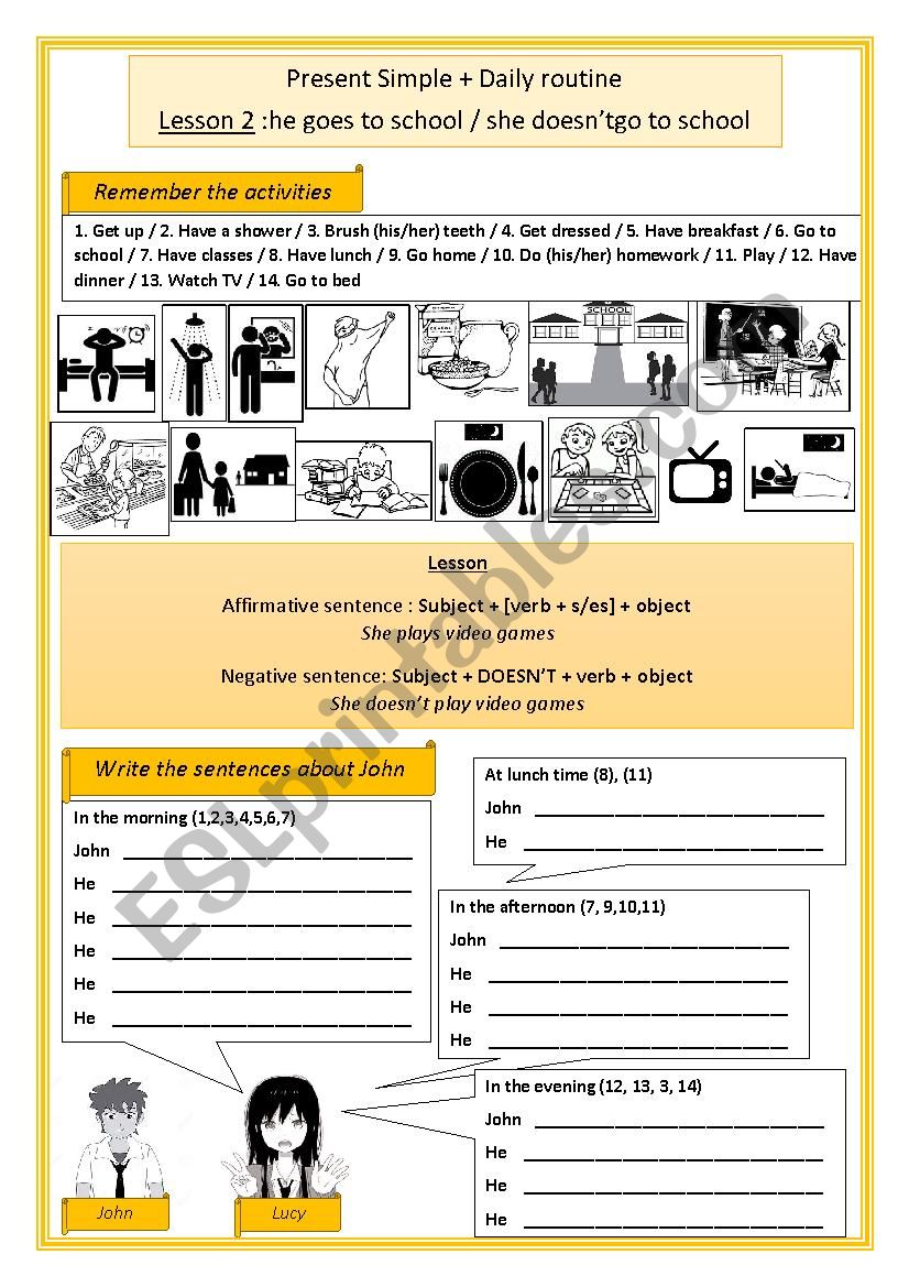 Daily routine lesson 2 worksheet