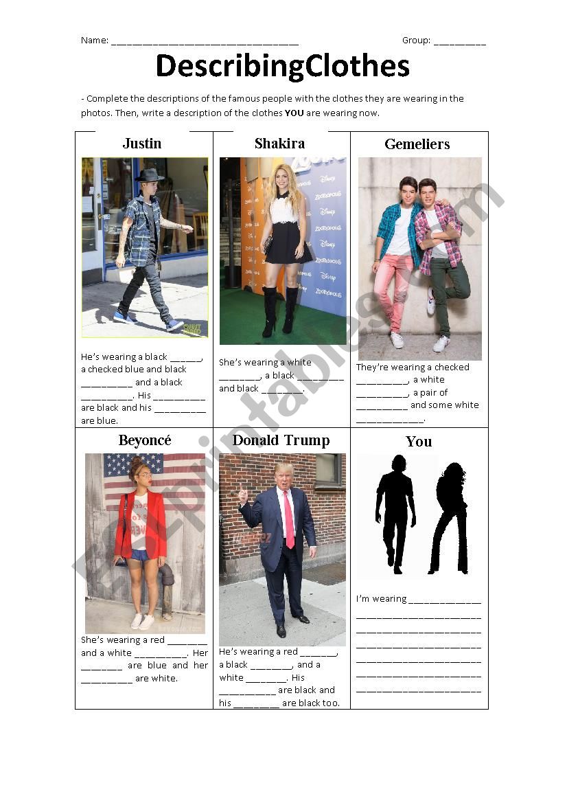 esl worksheet clothes