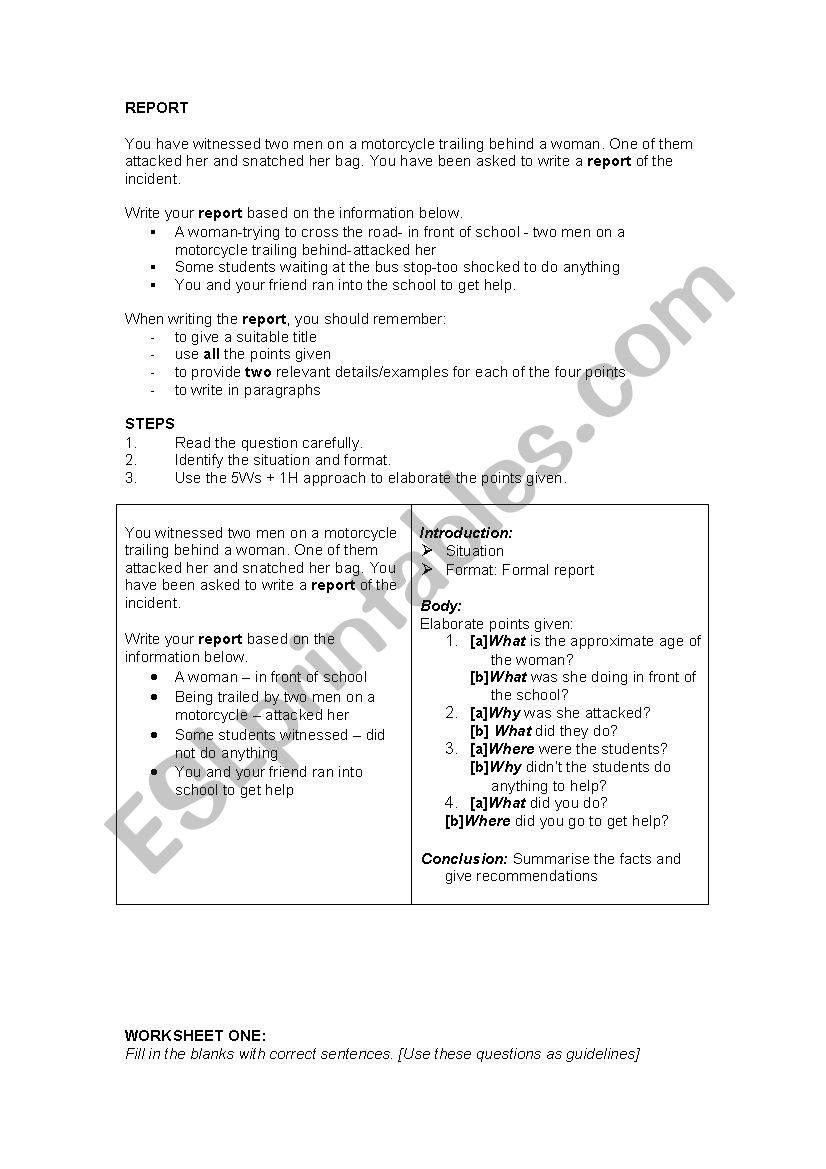 report  worksheet