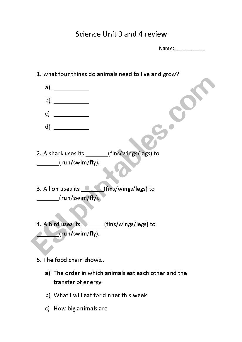 Biology Test Habitat worksheet