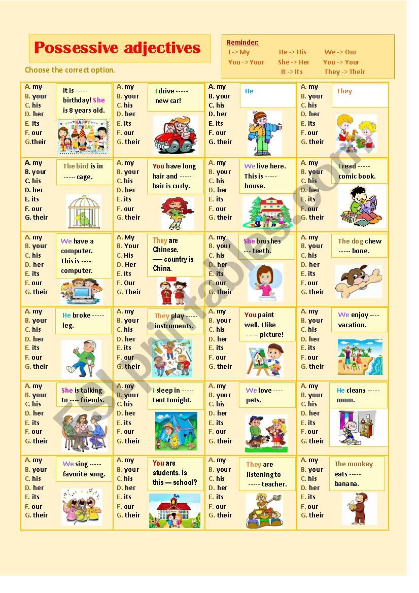 Possessive adjectives worksheet