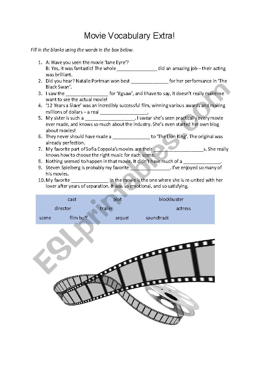 Movie Vocabulary worksheet