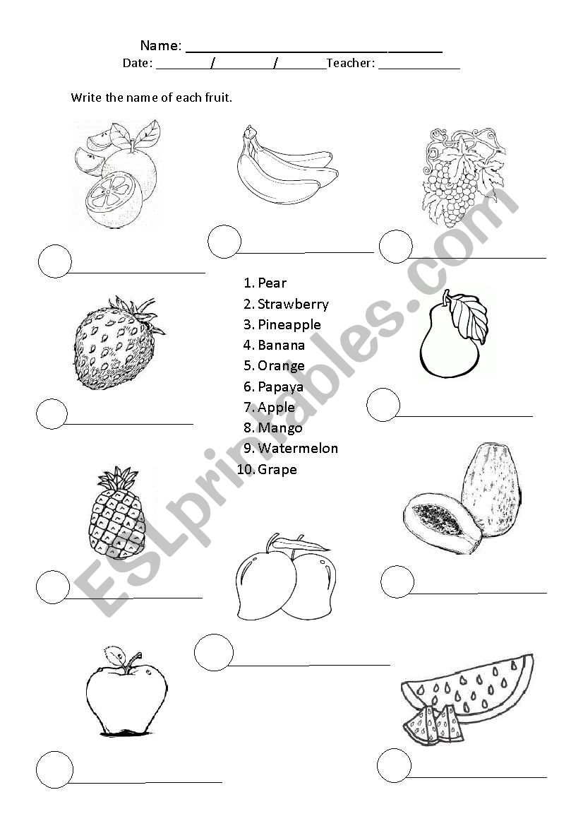 Fruit Test worksheet