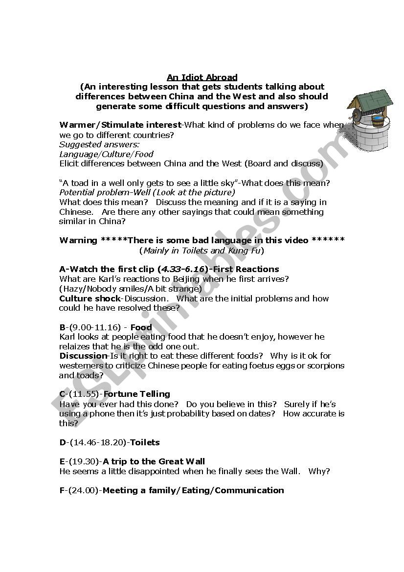 An idiot abroad lesson plan worksheet