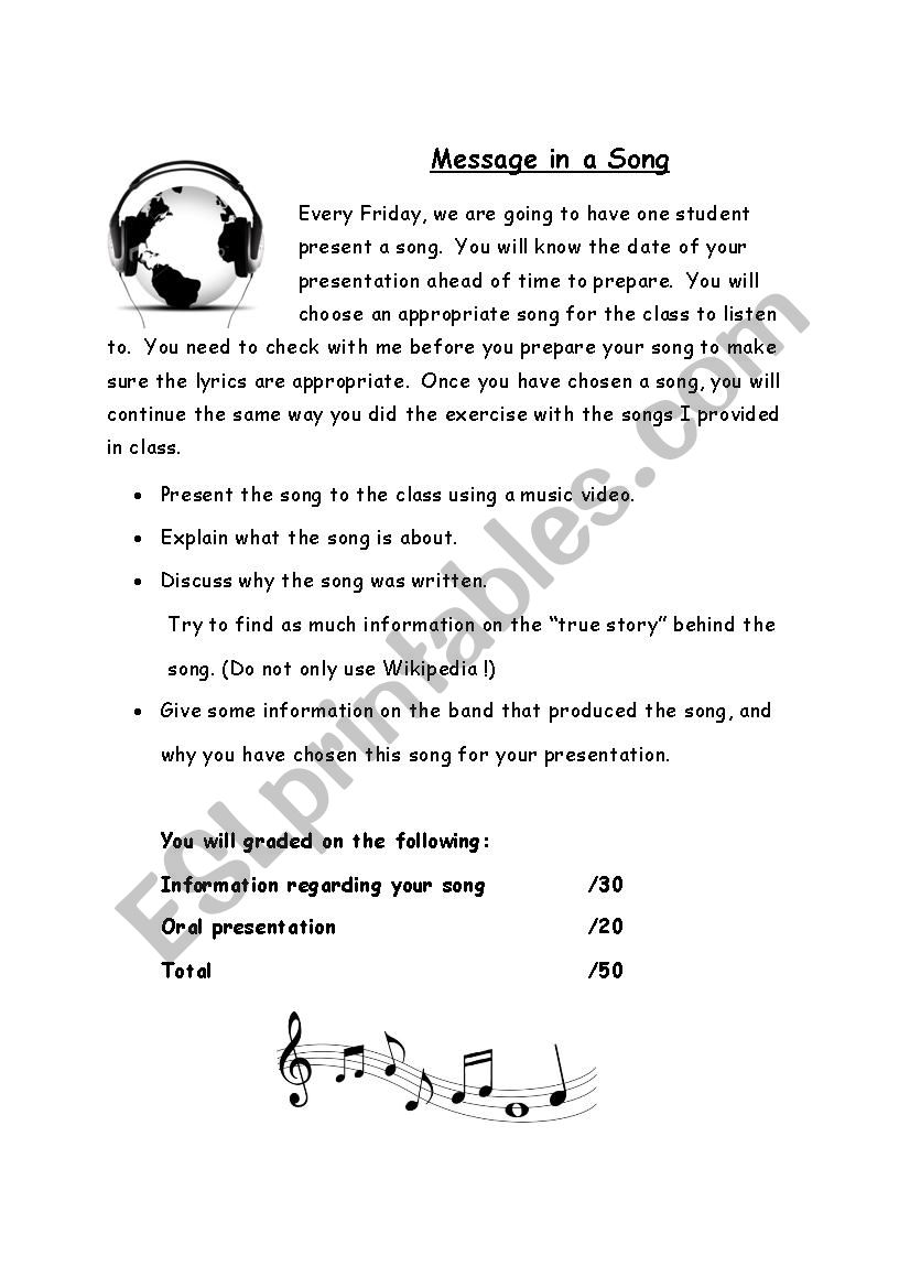 Music Fridays worksheet