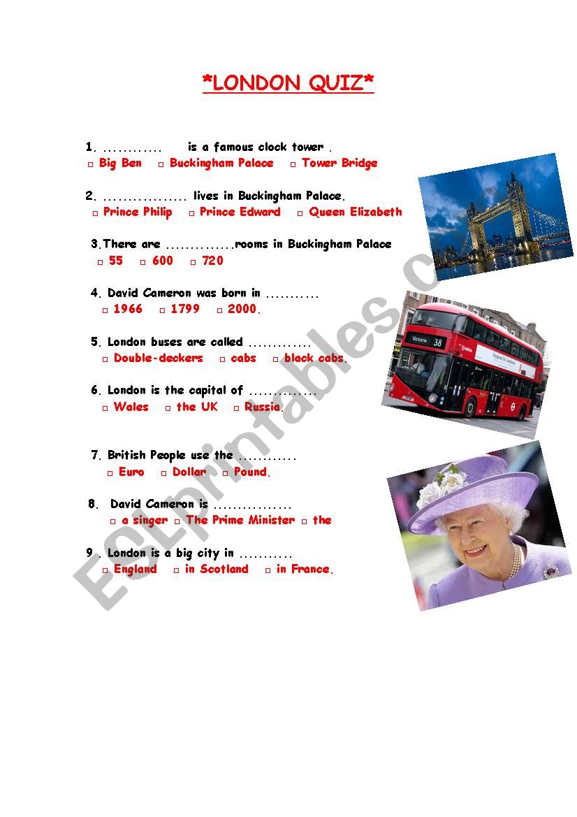 LONDON QUIZ worksheet