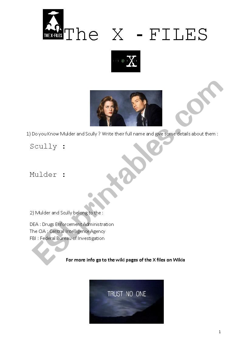 The X Files Quagmire worksheet