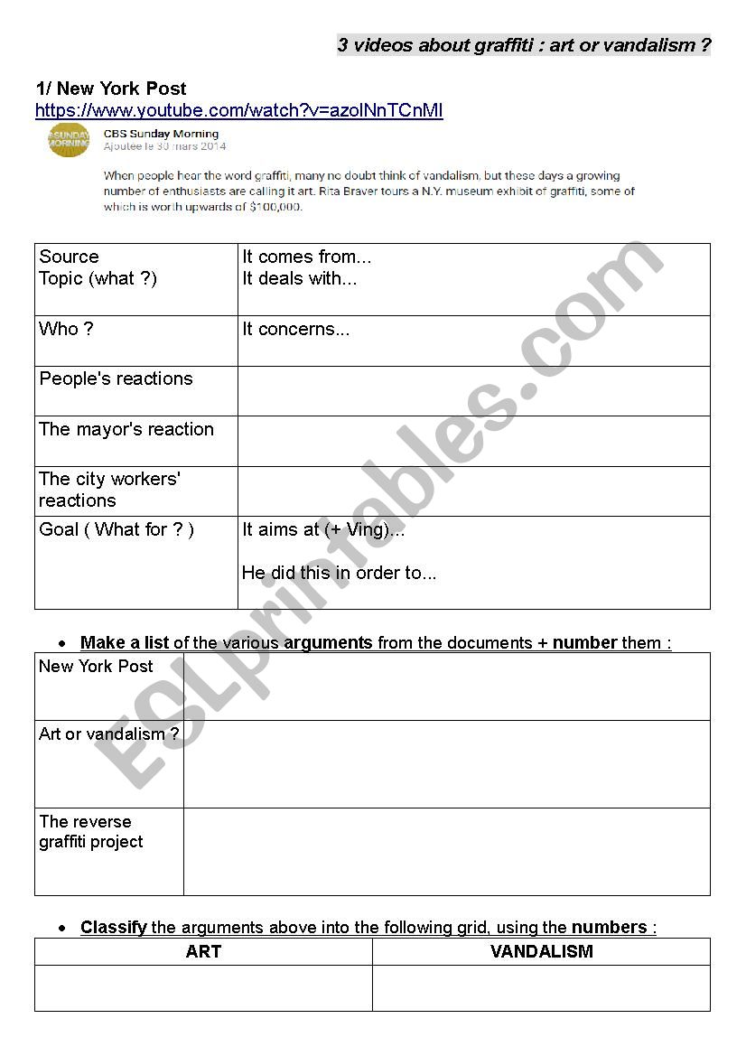 Street art worksheet