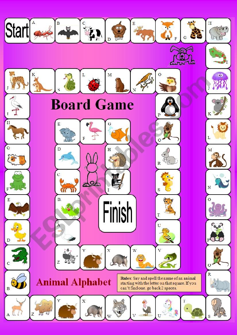 Animal boardgame worksheet