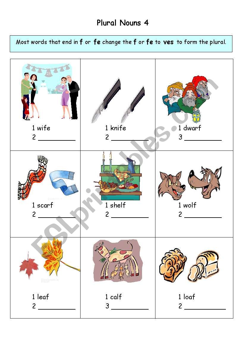 Plural Nouns Ending In F Or Fe Worksheet
