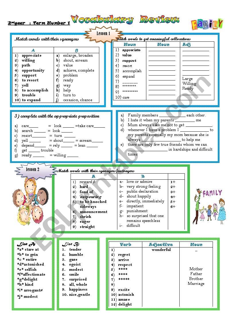 2nd year vocab term1 worksheet