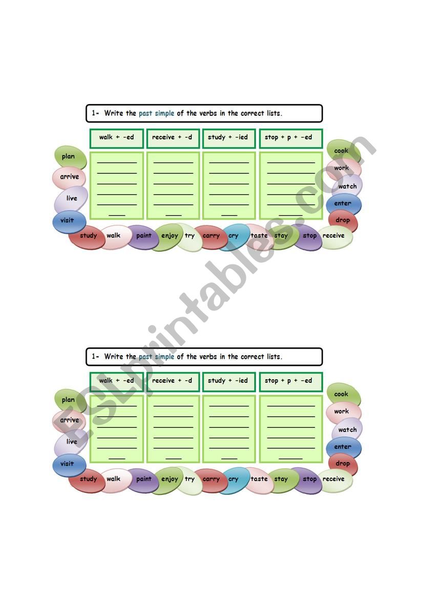 regular verb worksheet