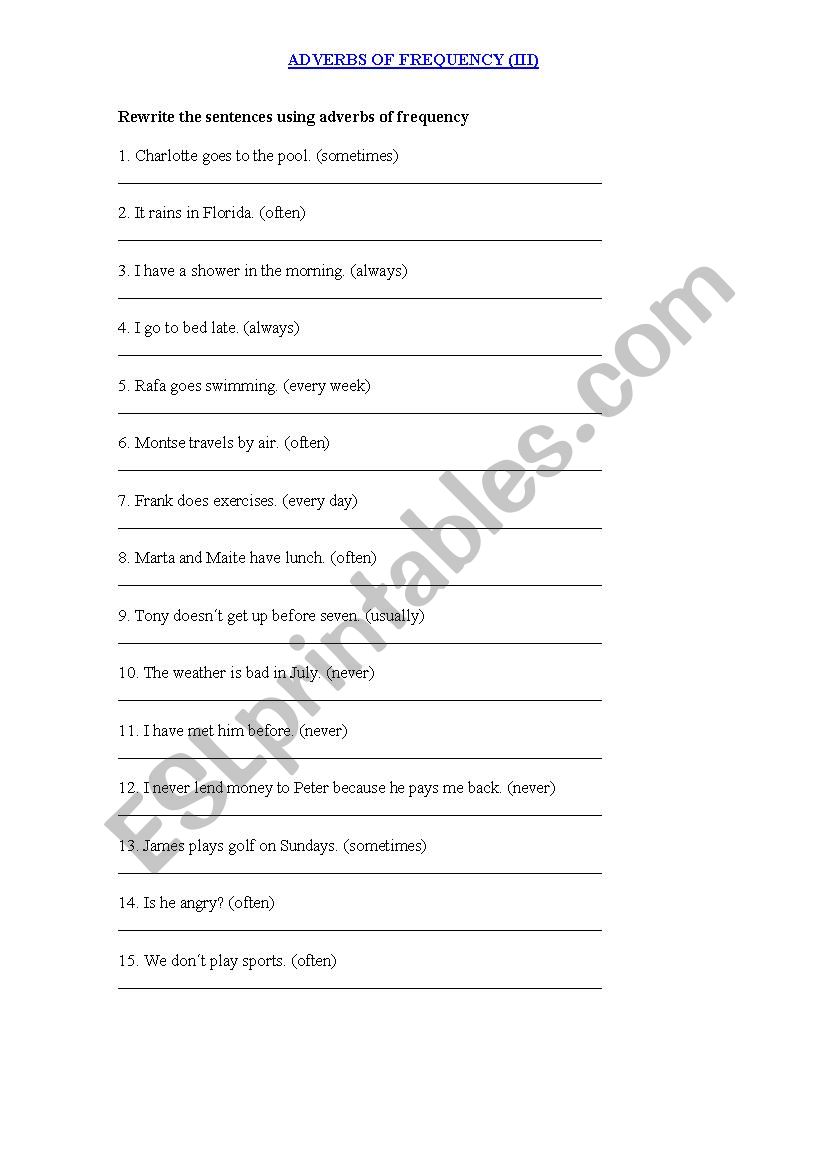 FREQUENCY ADVERBS (III) worksheet