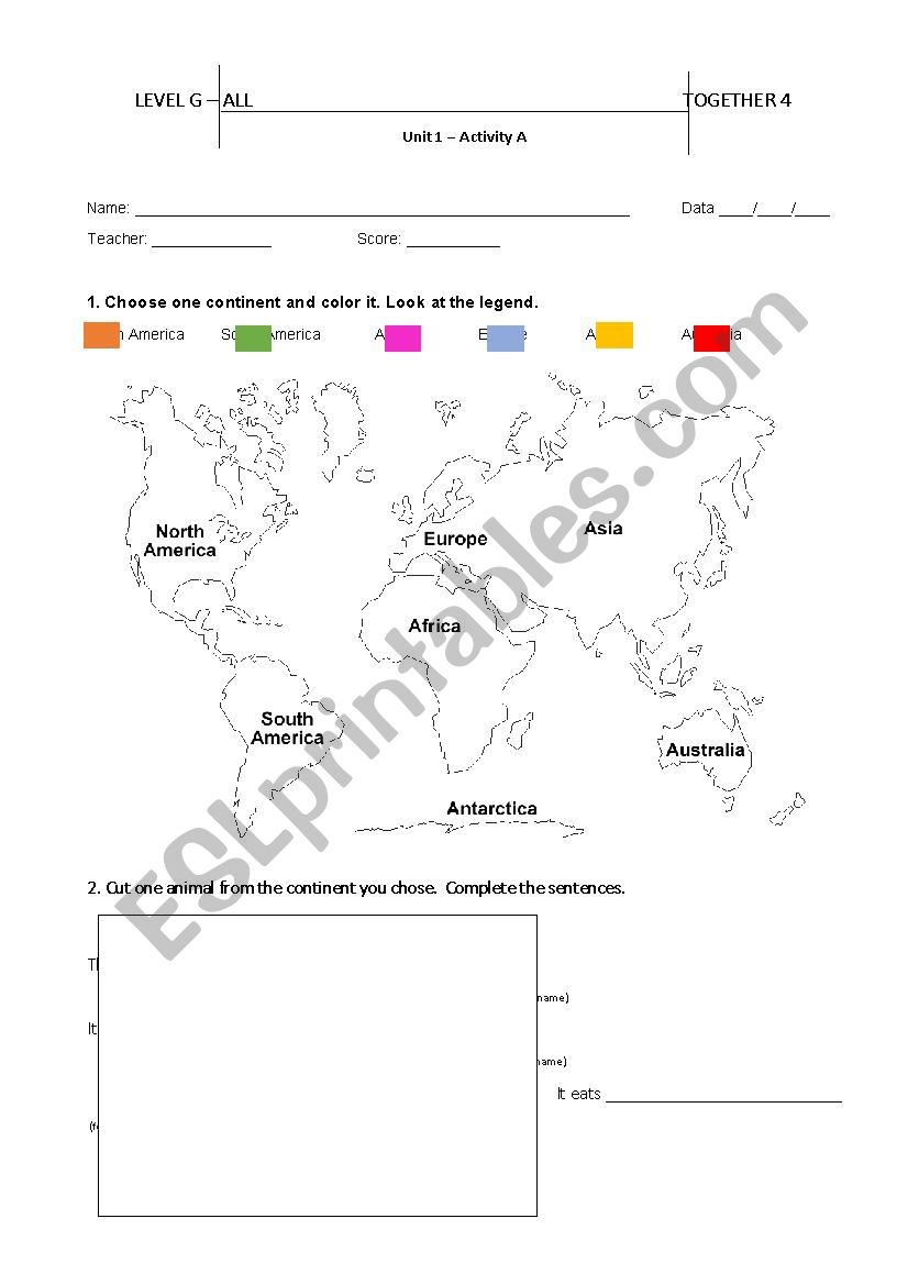 Continent animals worksheet