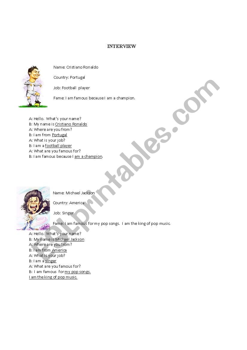 INTERVIEW FAMOUS PEOPLE worksheet