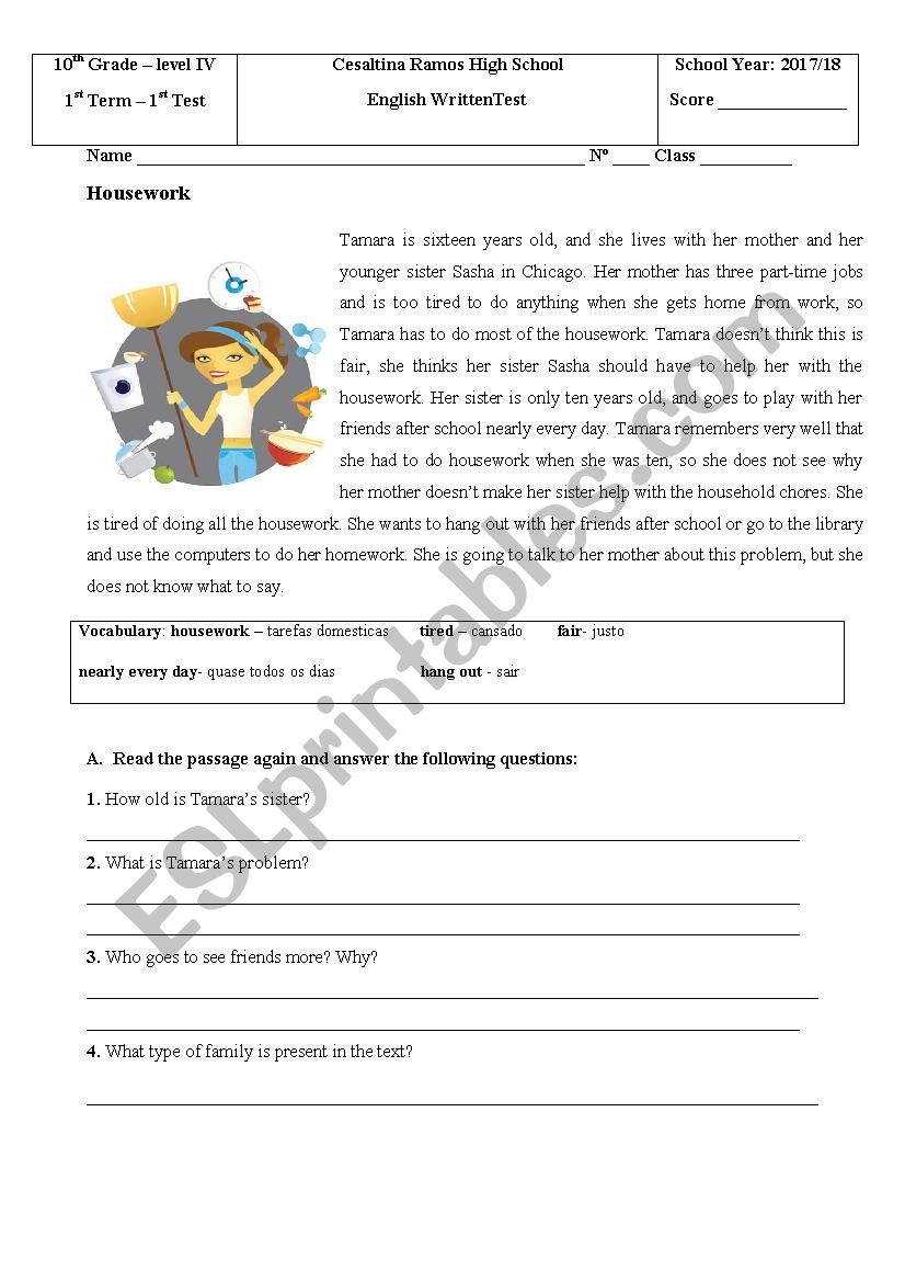 test for level 4 worksheet