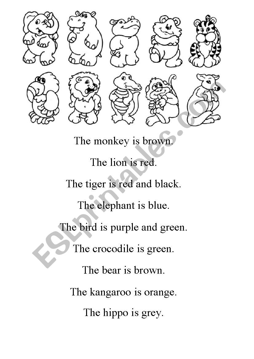 Colour the zoo animals worksheet