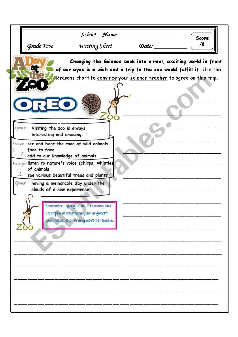 the zoo Persuasive writing worksheet