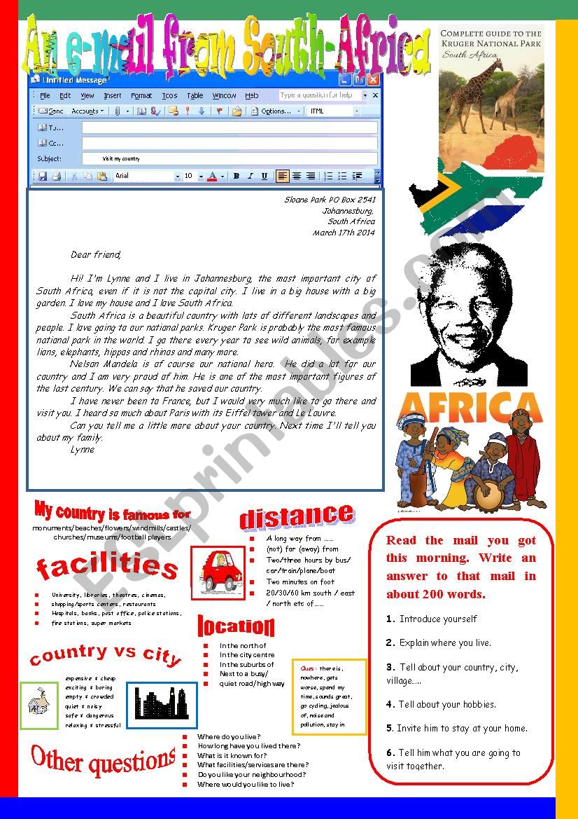 An e-mail from South Africa. worksheet