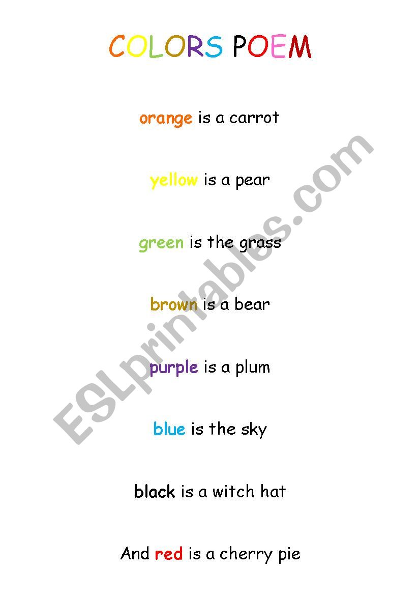 Colors Poem worksheet